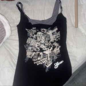 Guess Black Tank Top with Silver Graphic